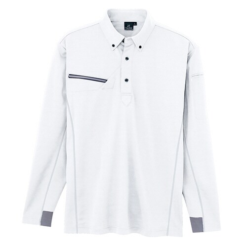 長袖ボタンダウンポロシャツ ホワイト M