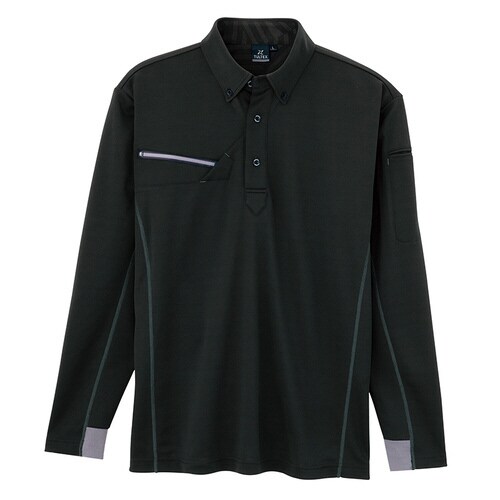 長袖ボタンダウンポロシャツ ブラック 4L