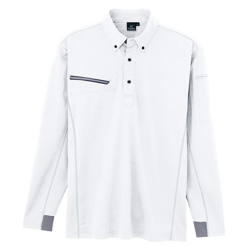 長袖ボタンダウンポロシャツ ホワイト L