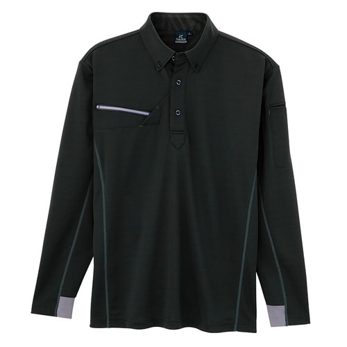長袖ボタンダウンポロシャツ ブラック L