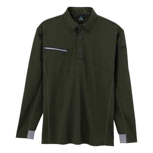 長袖ボタンダウンポロシャツ カーキ LL