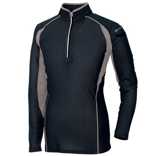 ハーフZIP長袖シャツ ブラック LL