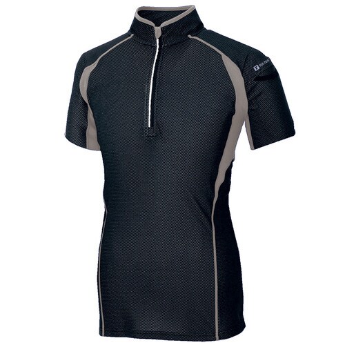 ハーフZIP半袖シャツ ブラック L