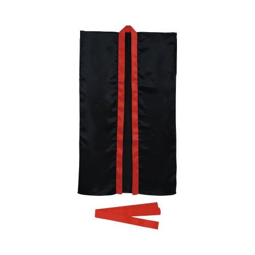 ソフトサテンロングハッピJ 黒/赤襟(ハチマキ付)