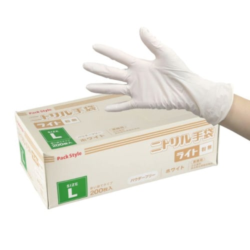 PSニトリル手袋ライト粉無 L 白 パックスタイル