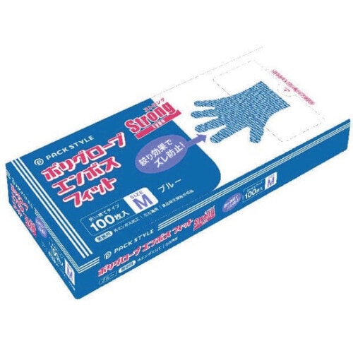 ポリ手袋 ストロングフィット 箱入 M 青