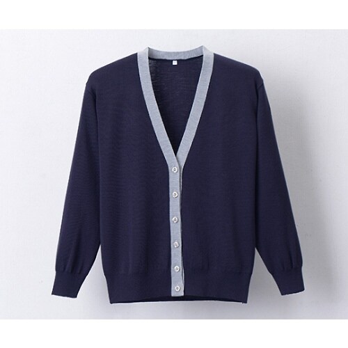抗ピル配色カーディガン 濃紺×杢グレー L