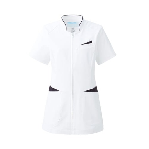 レディスジャケット半袖 ホワイトxネイビー L