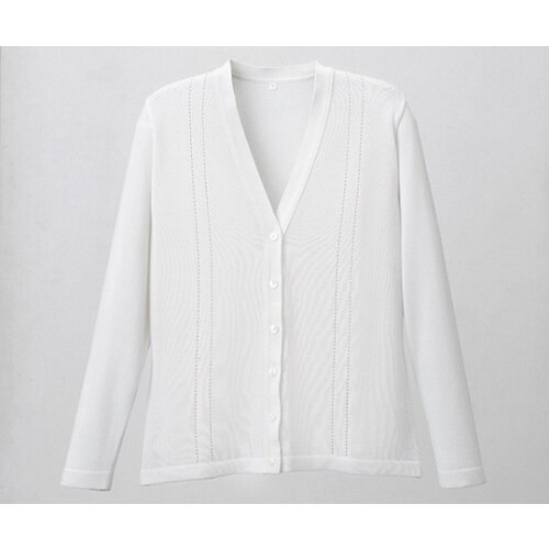 綿混透かし編カーディガン ホワイト M