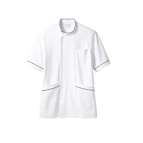 ケーシー(メンズ)半袖 白ネイビー