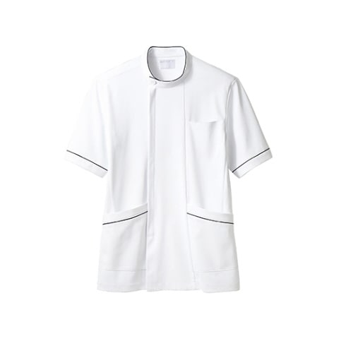 ケーシー(メンズ)半袖 白ネイビー