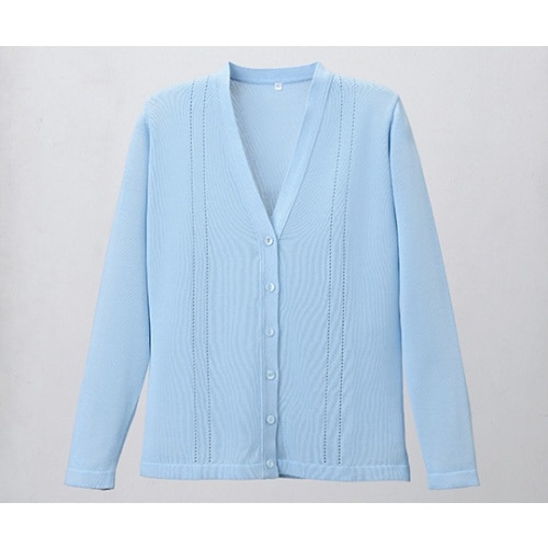 綿混透かし編カーディガン サックス 3L