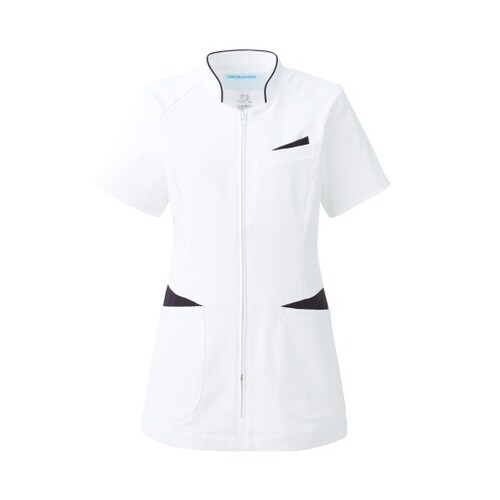 レディスジャケット半袖 ホワイトxネイビー LL