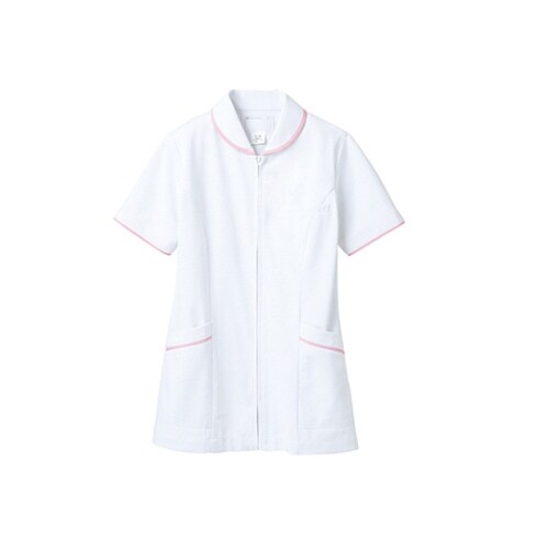 ナースジャケット 半袖 白/ピンク サイズLL