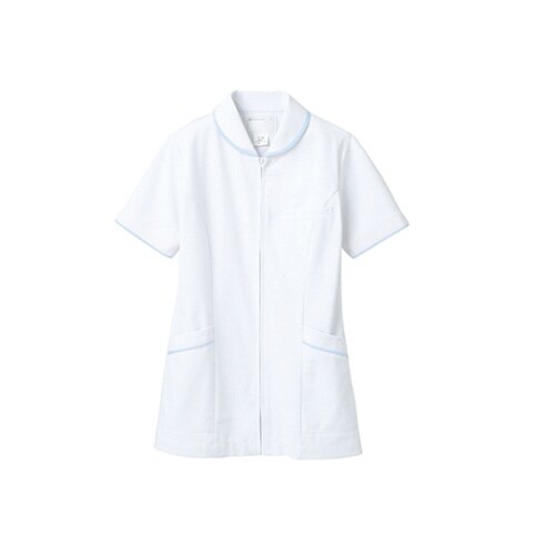 ナースジャケット 半袖 白/サックス