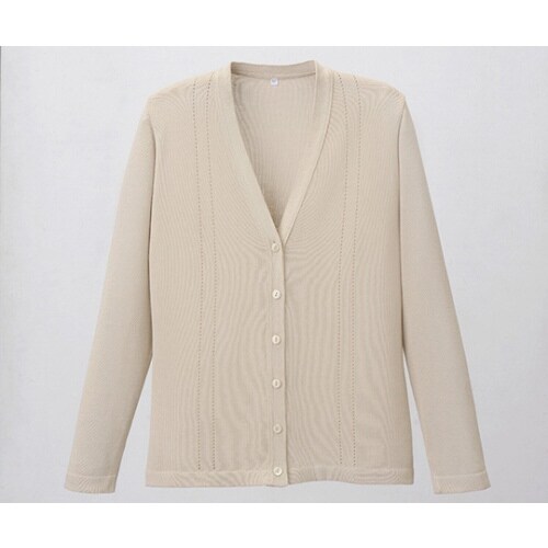 綿混透かし編カーディガン ベージュ 3L