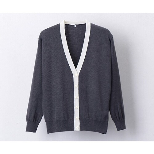 抗ピル配色カーディガン グレー×ホワイト LL