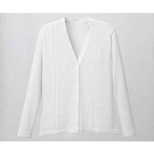 綿混透かし編カーディガン ホワイト L