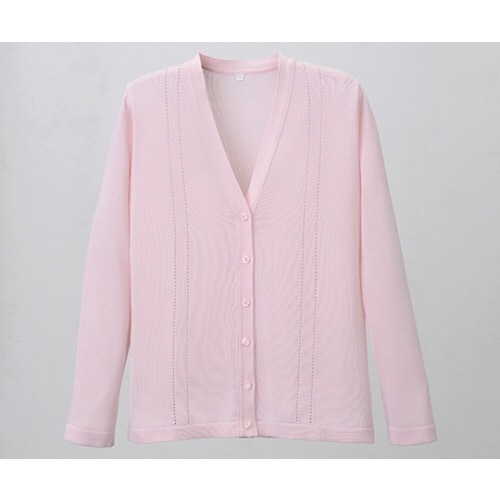 綿混透かし編カーディガン ピンク M