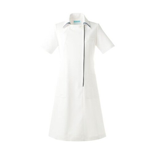 ワンピース半袖 ホワイトxネイビー LL