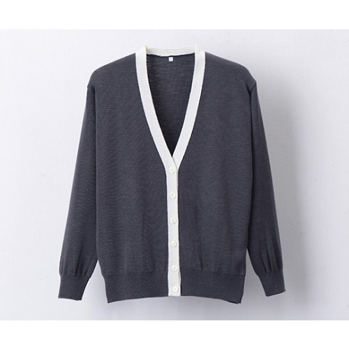 抗ピル配色カーディガン グレー×ホワイト L