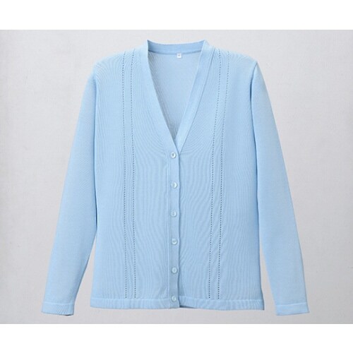 綿混透かし編カーディガン サックス L