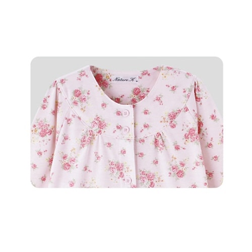 婦人スムース介護腰開きパジャマ ピンク L