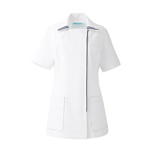 レディスジャケット半袖 ホワイトxネイビー M