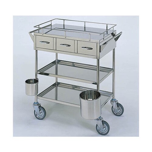 繃帯交換車 (枠 立上) 引出3個 汚物缶付 3段