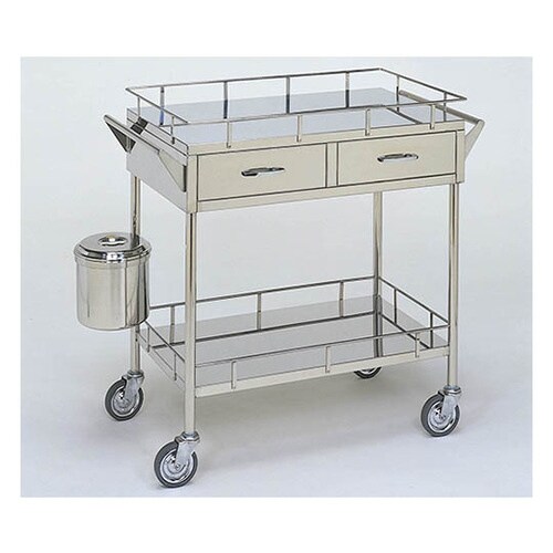 繃帯交換車M (枠付) 引出2個 汚物缶付 2段