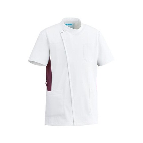 メンズジャケット半袖 ホワイトxワイン M