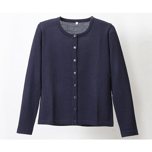 抗ピル丸首カーディガン 濃紺 M