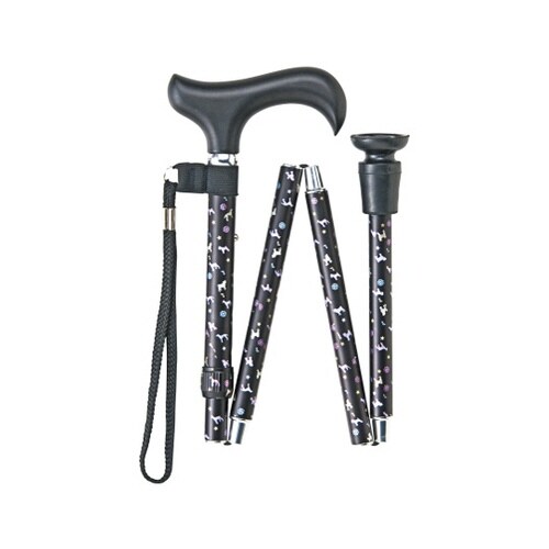 犬柄ステッキ 折りたたみ ブラック