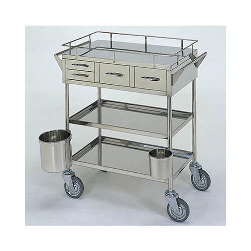 繃帯交換車 (枠 立上) 引出4個 汚物缶付 3段