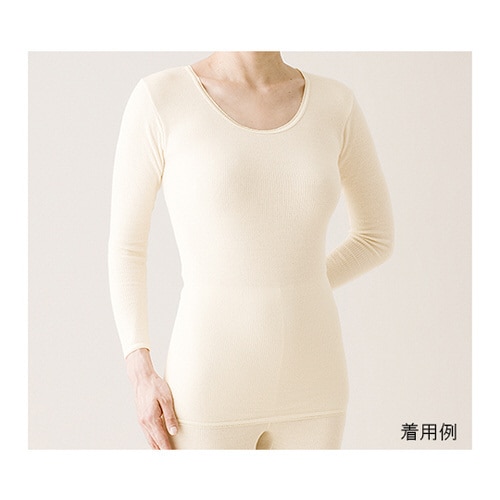 リブ調キルト婦人8分袖インナー L ベージュ