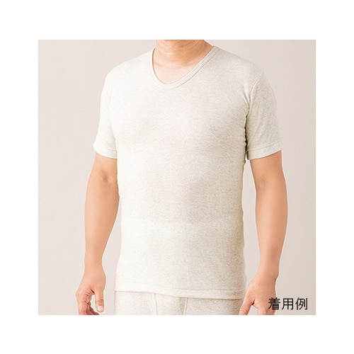 リブ調キルト紳士半袖シャツ M ライトグレー