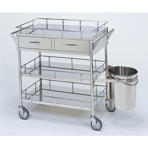 繃帯交換車L (枠付) 引出2個 バケツ付 3段