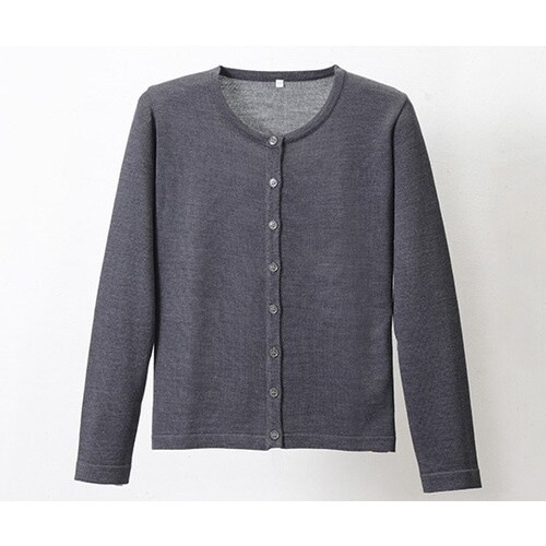 抗ピル丸首カーディガン グレー M