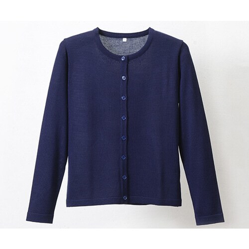 抗ピル丸首カーディガン ネイビー L