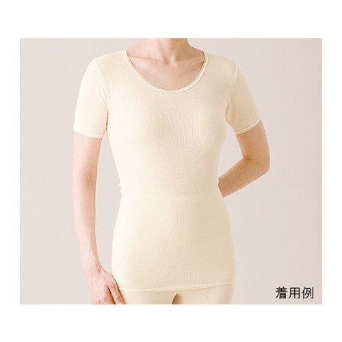 リブ調キルト婦人半袖インナー M ベージュ