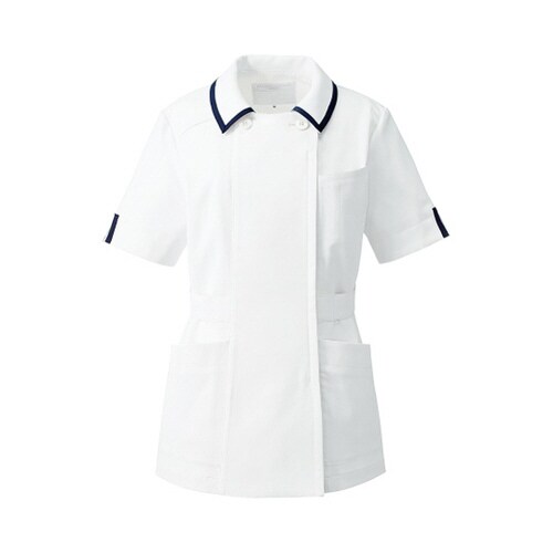 レディスジャケット半袖 ホワイトxネイビー 9号