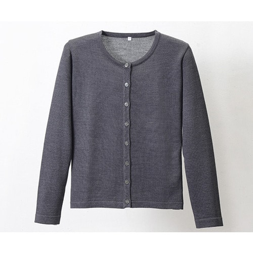 抗ピル丸首カーディガン グレー LL