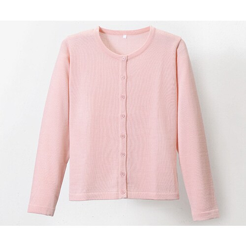 抗ピル丸首カーディガン ピンク LL