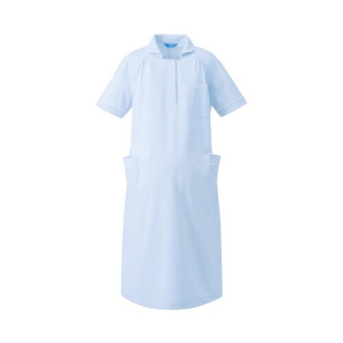 マタニティワンピース半袖 サックスxホワイト L