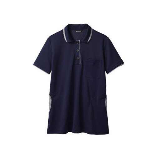 ニットシャツ レディス 半袖 ネイビー/ブルー S