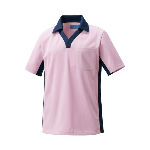 ニットシャツ ローズxネイビー M