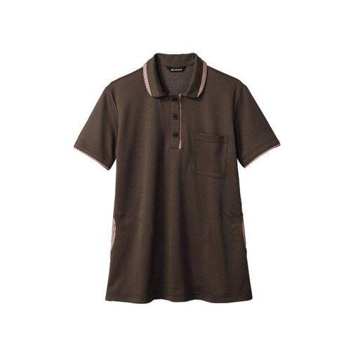 ニットシャツ レディス 半袖 ブラウン/ワイン L