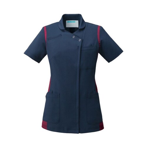 レディススクラブ(衿付き) ネイビーxワイン S