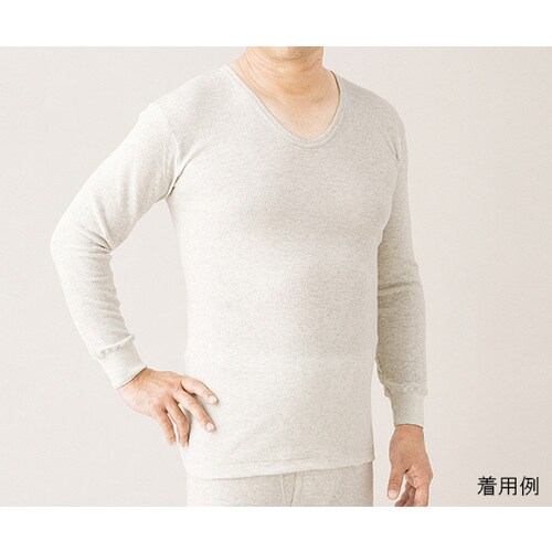 リブ調キルト紳士長袖シャツ M ライトグレー