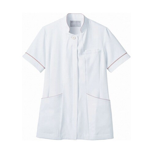 ナースジャケット 半袖 白/ラベンダー&ピンク S